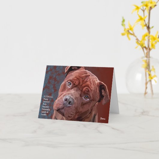 Pitbull "Benz" Personalities Wenskaart Kaart (Gele Bloem)