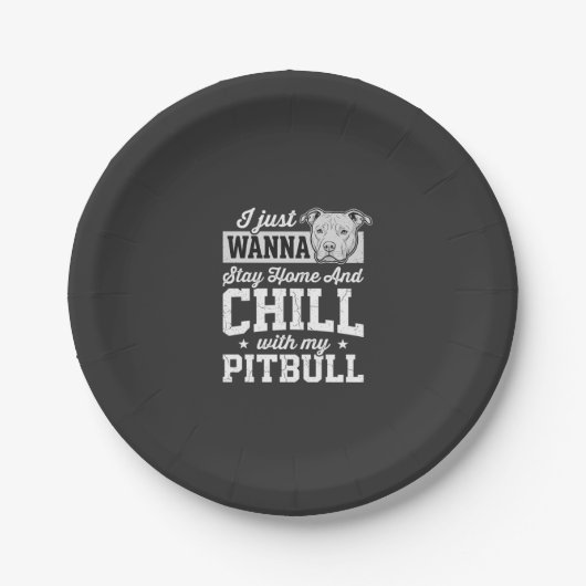 Pitbull Blijf Thuis En Ontspan Design Papieren Bordje (Voorkant)