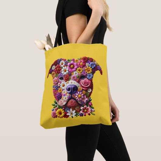 Pitbull Bloem Gezicht Hond Liefhebber Tote Bag (Dichtbij)