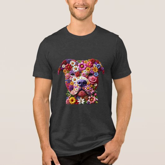 Pitbull Bloem Gezicht Hond Liefhebber Tri-Blend Shirt (Voorkant)