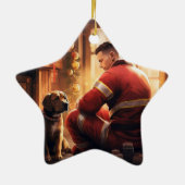 Pitbull Brandweerman Kerst, Cadeau voor Hondenlief Keramisch Ornament (Achterkant)