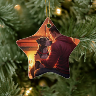 Pitbull Brandweerman Kerst, Cadeau voor Hondenlief Keramisch Ornament
