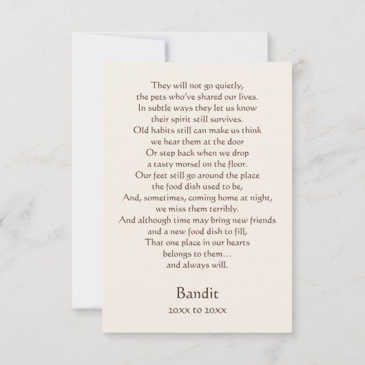 Pitbull Brindle Memorial Gedicht Aangepaste Naam S Bedankkaart (Achterkant)