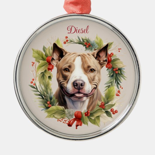 Pitbull Christmas Pet Memorial Hondenras Metalen Ornament (Voorkant)