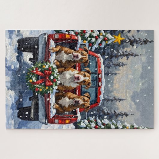 Pitbull Christmas Red Truck Holiday Legpuzzel (Horizontaal)