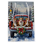 Pitbull Christmas Red Truck Holiday Medium Cadeauzakje (Voorkant)