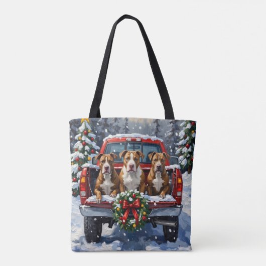 Pitbull Christmas Red Truck Holiday Tote Bag (Achterkant)
