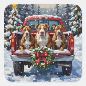Pitbull Christmas Red Truck Holiday Vierkante Sticker (Voorkant)