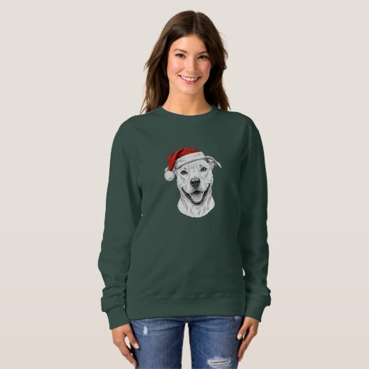 Pitbull Christmas Sweatshirt – Cute Santa Pitbull (Voorkant volledig)