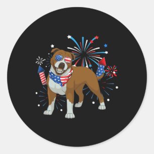 Pitbull Dog American USA Flag 4th of July Mannen V Ronde Sticker