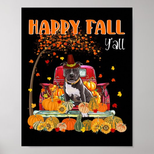 Pitbull Dog Autumn Herfst Pumpkin Truck Mappe Beda Poster (Voorkant)