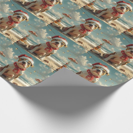 Pitbull Dog Christmas  Beach Cadeaupapier (Hoek)