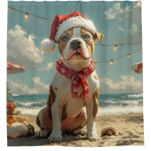 Pitbull Dog Christmas  Beach Douchegordijn (Voorkant)