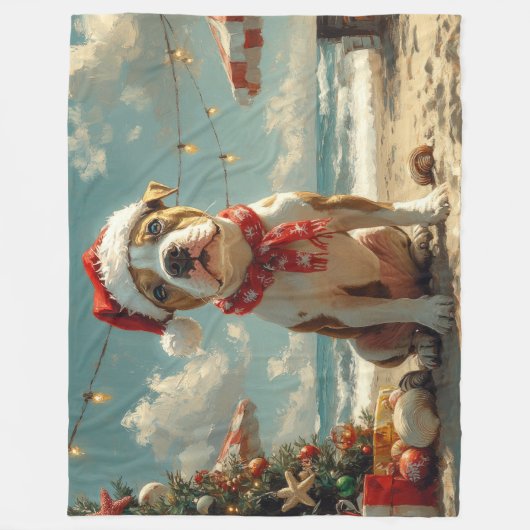 Pitbull Dog Christmas  Beach Fleece Deken (Voorkant)