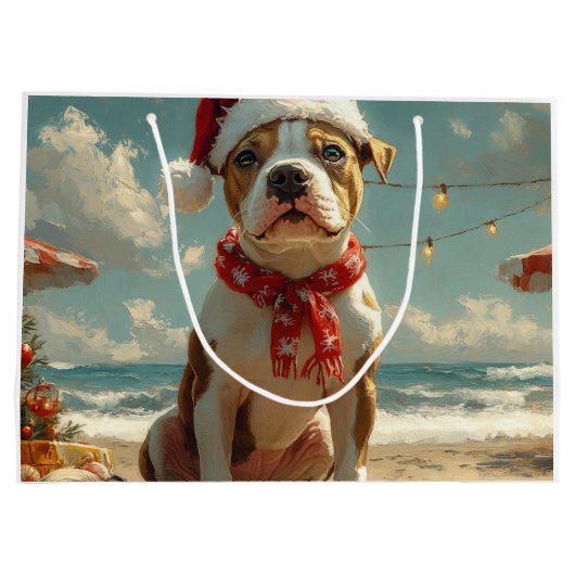 Pitbull Dog Christmas  Beach Groot Cadeauzakje (Achterkant)