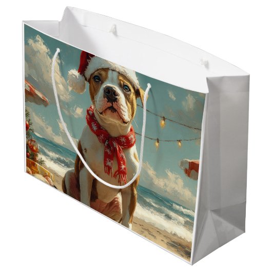 Pitbull Dog Christmas  Beach Groot Cadeauzakje (Achterkant Gekanteld)