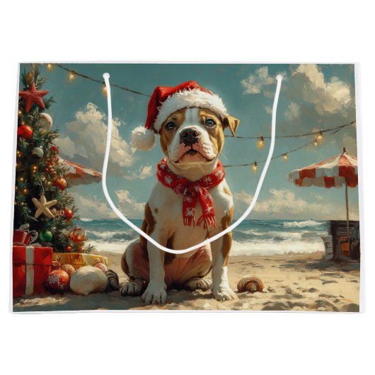 Pitbull Dog Christmas  Beach Groot Cadeauzakje (Voorkant)