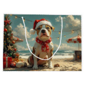 Pitbull Dog Christmas  Beach Groot Cadeauzakje (Achterkant)