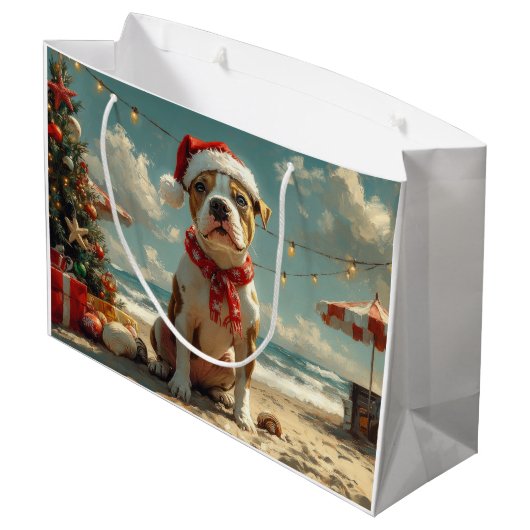 Pitbull Dog Christmas  Beach Groot Cadeauzakje (Achterkant Gekanteld)