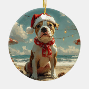 Pitbull Dog Christmas  Beach Keramisch Ornament
