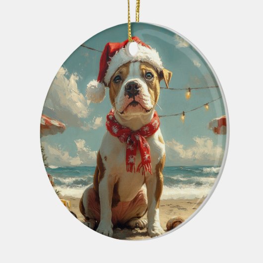 Pitbull Dog Christmas  Beach Keramisch Ornament (Links)