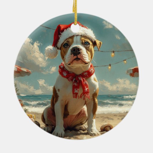Pitbull Dog Christmas  Beach Keramisch Ornament (Achterkant)