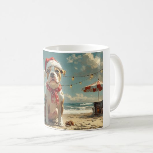 Pitbull Dog Christmas  Beach Koffiemok (Voorkant rechts)