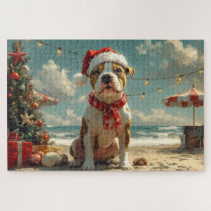 Pitbull Dog Christmas  Beach Legpuzzel