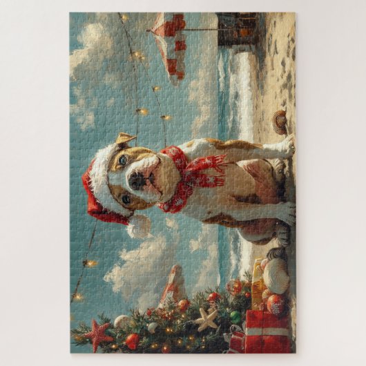 Pitbull Dog Christmas  Beach Legpuzzel (Verticaal)
