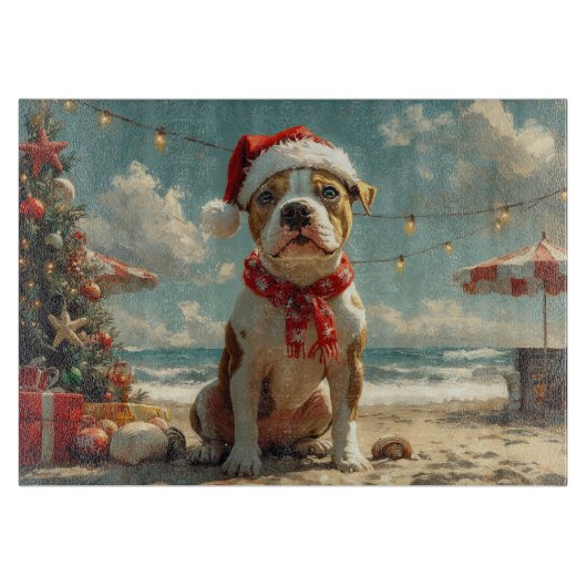 Pitbull Dog Christmas Beach Snijplank (Voorkant)