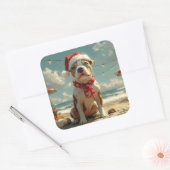 Pitbull Dog Christmas Beach Vierkante Sticker (Envelop)