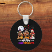 Pitbull Dog Christmas Happy Hallothankmas Thanksgi Sleutelhanger (Voorkant)