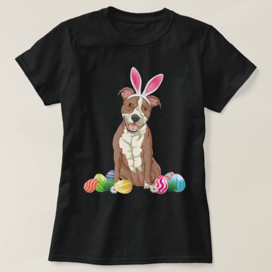 Pitbull Dog Easter Day Bunny Eggs Easter Costuum B T-shirt (Design voorkant)