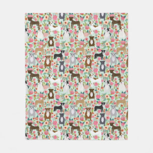 Pitbull Dog Florals Fleece Deken