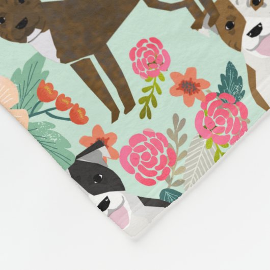 Pitbull Dog Florals Fleece Deken (Hoek)