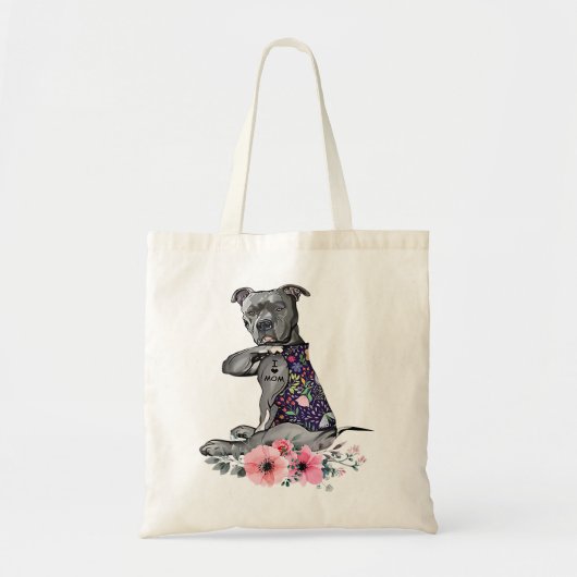 Pitbull Dog Flower PitBull I Love Mam Pitbull Tatt Tote Bag (Voorkant)