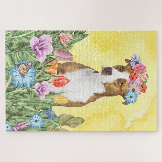 Pitbull Dog Flowers Legpuzzel (Horizontaal)