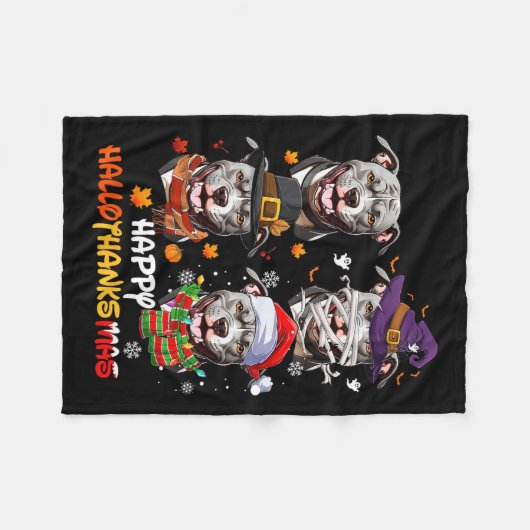 Pitbull Dog Hallothanksmas Halloween Thanksgiving Fleece Deken (Voorkant (Horizontaal))
