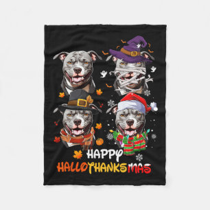 Pitbull Dog Hallothanksmas Halloween Thanksgiving Fleece Deken