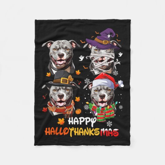 Pitbull Dog Hallothanksmas Halloween Thanksgiving Fleece Deken (Voorkant)
