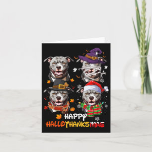Pitbull Dog Hallothanksmas Halloween Thanksgiving Kaart