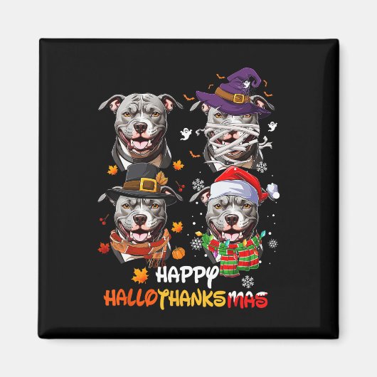 Pitbull Dog Hallothanksmas Halloween Thanksgiving Magneet (Voorkant)