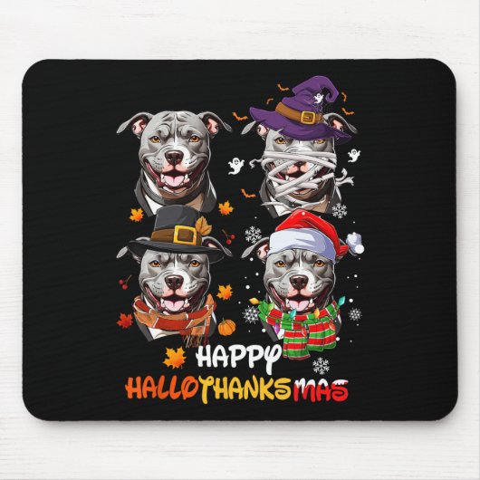 Pitbull Dog Hallothanksmas Halloween Thanksgiving Muismat (Voorkant)