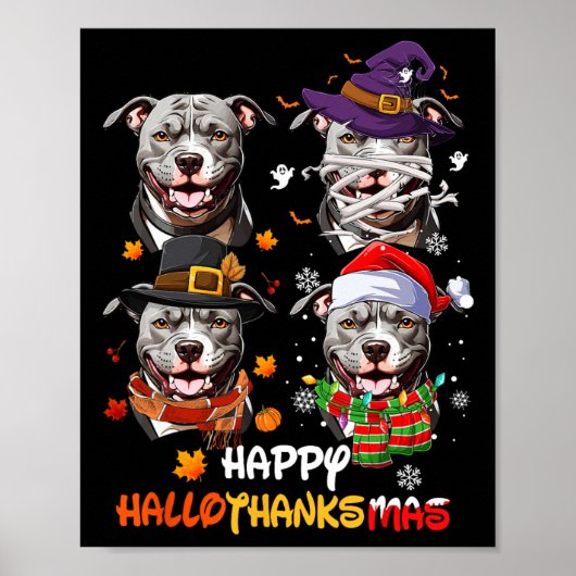 Pitbull Dog Hallothanksmas Halloween Thanksgiving Poster (Voorkant)