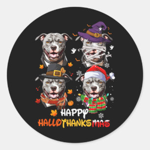 Pitbull Dog Hallothanksmas Halloween Thanksgiving Ronde Sticker