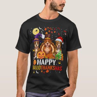 Pitbull Dog Hallothanksmas Halloween Thanksgiving T-shirt