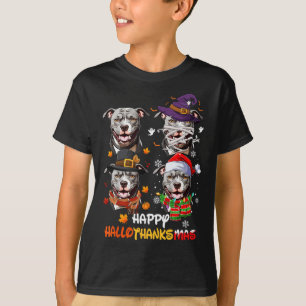 Pitbull Dog Hallothanksmas Halloween Thanksgiving T-shirt