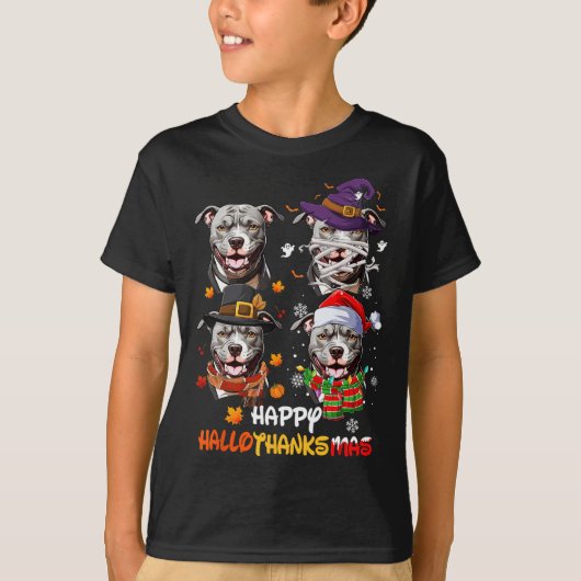 Pitbull Dog Hallothanksmas Halloween Thanksgiving T-shirt (Voorkant)