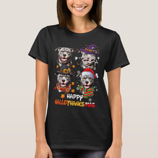 Pitbull Dog Hallothanksmas Halloween Thanksgiving T-shirt (Voorkant)