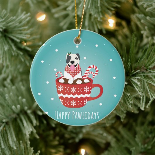 Pitbull Dog Happy Pawlidays Keramisch Ornament (Boom)